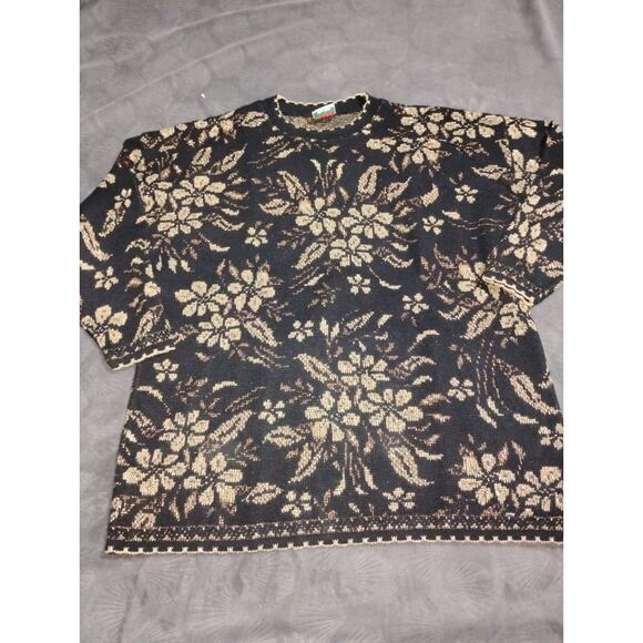 Nutcracker Womens Black Sweater Floral Gold Metallic Long Sleeve Vintage USA - Picture 3 of 9